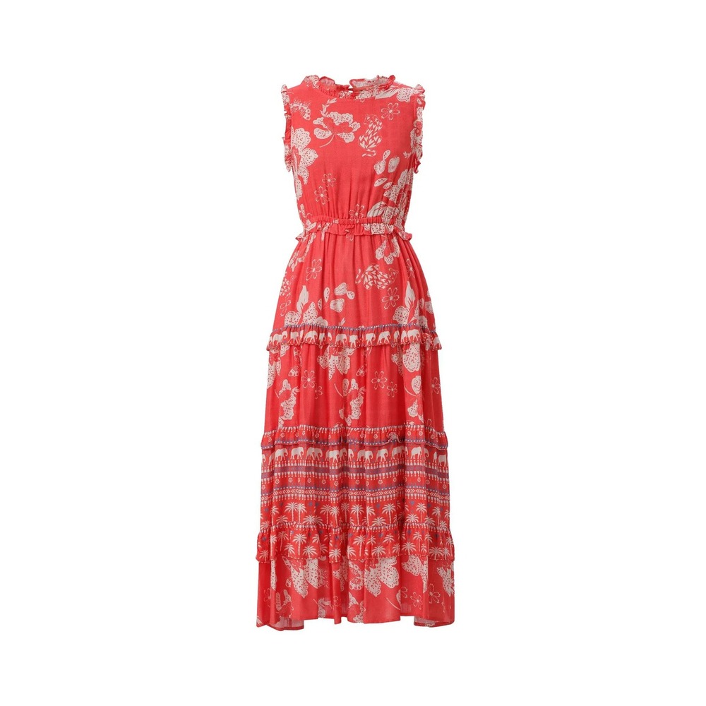 Emily Lovelock Rachel Dress Radiant Red Sleeveless Floral Maxi Dress size XS‎